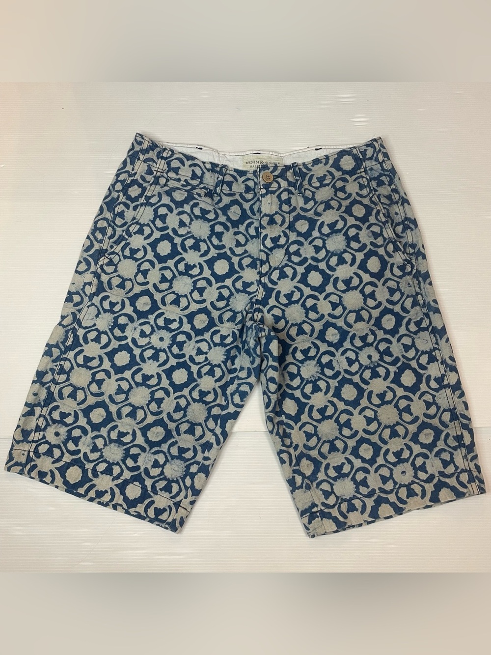 Denim & Supply Ralph Lauren shorts Blue & White Geometric Print Size 28 Mens